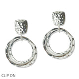 108800, HAMMERED ACCENT GEOMETRIC METAL CLIP ON EARRING