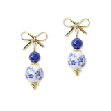 108814, BOW ACCENT FLORAL CERAMIC PORCELAIN BEAD DANGLE EARRING