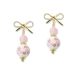 108814, BOW ACCENT FLORAL CERAMIC PORCELAIN BEAD DANGLE EARRING