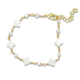 108820, DAINTY MOTHER OF PEARL CLOVER ACCENT FRESHWATER PEARL BRACELET