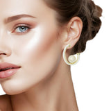 108823, PEARL ACCENT FAUX LEATHER HOOP EARRING