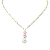108824, FLORAL CERAMIC BEAD FRESHWATER PEARL PENDANT NECKLACE