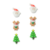 108831, CHRISTMAS TREE REINDEER SANTA CLAUS 3 PAIR STUD EARRING SET