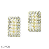 108844, PEARL RHINESTONE RECTANGLE CLIP ON EARRING