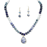 108866, TEARDROP SEMI PRECIOUS STONE CHARM GLASS BEADED NECKLACE