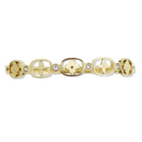 108896, FLORAL CLOVER RHINESTONE ACCENT STAINLESS STEEL OPEN BANGLE BRACELET