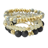 108920, WOOD GLASS BEADED MULTI LAYERED STRETCH BRACELET