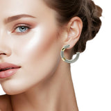 108931, 14K GOLD PLATED TEXTURED DESIGNER INSPIRED HOOP EARRING