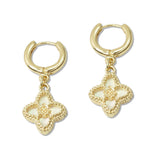 108933, MOTHER OF PEARL CLOVER DANGLE HUGGIE HOOP EARRING