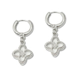 108933, MOTHER OF PEARL CLOVER DANGLE HUGGIE HOOP EARRING