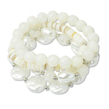 108939, FRESHWATER PEARL AGATE STONE BEADED MULTI LAYERED STRETCH BRACELET