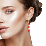 108948, TRIPLE ENAMEL STRAWBERRY DANGLE EARRING