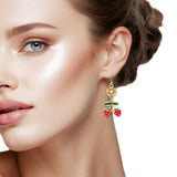 108949, ENAMEL STRAWBERRY FLOWER DANGLE EARRING