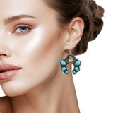 108953, WESTERN COIN ENGRAVED ACCENT TURQUOISE SQUASH BLOSSOM EARRING