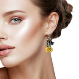 108957, HALLOWEEN ENAMEL PUMPKIN CAT DANGLE EARRING