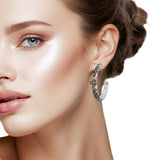 108964, CROSS ACCENT FILIGREE TEXTURE HOOP EARRING