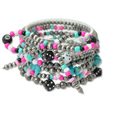 108989, WESTERN LUCKY 8 BALL DICE NAVAJO BEADED BOW MULTI LAYERED STRETCH BRACELET
