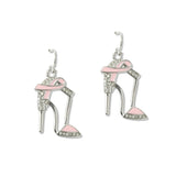 108998, PINK RIBBON HIGH HEEL ENAMEL PAVE RINESTONE DANGLE EARRING