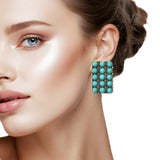 109004, WESTERN ROUND TURQUOISE STONE ACCENT RECTANGLE EARRING