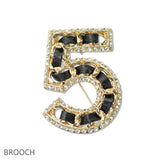 109011, NUMBER 5 CRYSTAL RHINESTONE FAUX LEATHER ACCENT BROOCH PIN