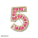 109011, NUMBER 5 CRYSTAL RHINESTONE FAUX LEATHER ACCENT BROOCH PIN