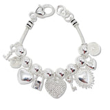 109023, PAVE HEART KEY LOCK MULTI CHARM BRACELET
