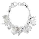 109024, GARDEN THEMED PAVE BUTTERFLY DRAGOFNLY ROSE FLOWER HEART MULTI CHARM BRACELET