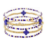 109030, GAME DAY CROSS ACCENT MULTI LAYERED BALL BEADED STRETCH BRACELET