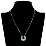 109037, WESTERN TURQUOISE HORSESHOE PENDANT NECKLACE
