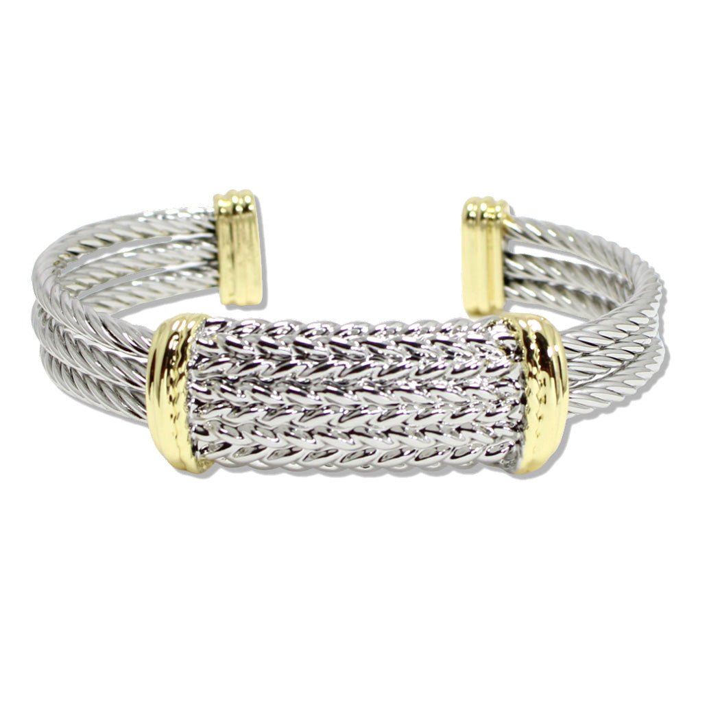 109056, 14K GOLD PLATED ROPE TEXTURED ACCENT DESIGNER INSPIRED CUFF BR ...