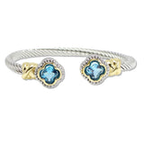 109057, 14K GOLD PLATED CLOVER CUBIC ZIRCONIA ACCENT DESIGNER INSPIRED CUFF BRACELET