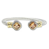 109057, 14K GOLD PLATED CLOVER CUBIC ZIRCONIA ACCENT DESIGNER INSPIRED CUFF BRACELET