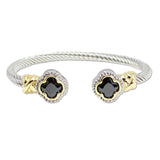 109057, 14K GOLD PLATED CLOVER CUBIC ZIRCONIA ACCENT DESIGNER INSPIRED CUFF BRACELET
