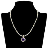 109058, 14K GOLD PLATED CLOVER CUBIC ZIRCONIA PENDANT BALL BEADED DESIGNER INSPIRED NECKLACE