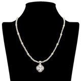 109058, 14K GOLD PLATED CLOVER CUBIC ZIRCONIA PENDANT BALL BEADED DESIGNER INSPIRED NECKLACE