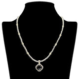 109058, 14K GOLD PLATED CLOVER CUBIC ZIRCONIA PENDANT BALL BEADED DESIGNER INSPIRED NECKLACE