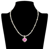 109058, 14K GOLD PLATED CLOVER CUBIC ZIRCONIA PENDANT BALL BEADED DESIGNER INSPIRED NECKLACE