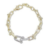 109059, 14K GOLD PLATED BALL EDGE CUBIC ZIRCONIA ACCENT CHAIN DESIGNER INSPIRED BRACELET