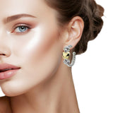 109067, 14K GOLD PLATED HEART ACCENT ROPE DESIGNER INSPIRED HOOP EARRING