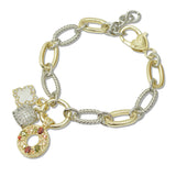 109073, 14K GOLD PLATED ROUND CLOVER CUBIC ZIRCONIA CHARM DESIGNER INSPIRED BRACELET