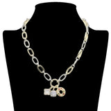 109074, 14K GOLD PLATED ROUND CLOVER CUBIC ZIRCONIA CHARM DESIGNER INSPIRED NECKLACE