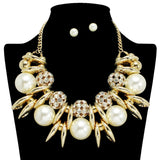 109075, CHUNKY PEARL RHINESTONE FIREBALL STATEMENT NECKLACE