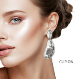 109102, HAMMERED GEOMETRIC METAL DANGLE CLIP ON EARRING
