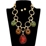 109117, MULTI COLOR TEXTURED DISC STATEMENT NECKLACE
