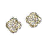 109152, 14K GOLD PLATED CLOVER PAVE CUBIC ZIRCONIA STUD EARRING