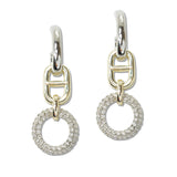 109153, 14K GOLD PLATED CUTOUT ROUND DANGLE EARRINGS WITH PAVE CUBIC ZIRCONIA DESIGNER INSPIRED