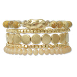 109174, STACKED GOLD NATURAL STONE MULTI LAYERED STRETCH BRACELET