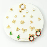 109177, SET OF 10 PAIRS CHRISTMAS THEME BOW SNOWFLAKES CHRISTMAS TREE WREATH ASSORTED STUD EARRING SET