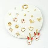 109178, SET OF 10 PAIRS CHRISTMAS THEME REINDEER GIFT BOX BOW PEARL RHINESTONE ASSORTED STUD EARRING SET