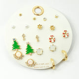 109179, SET OF 10 PAIRS CHRISTMAS THEME PEARL RHINESTONE ASSORTED STUD EARRING SET